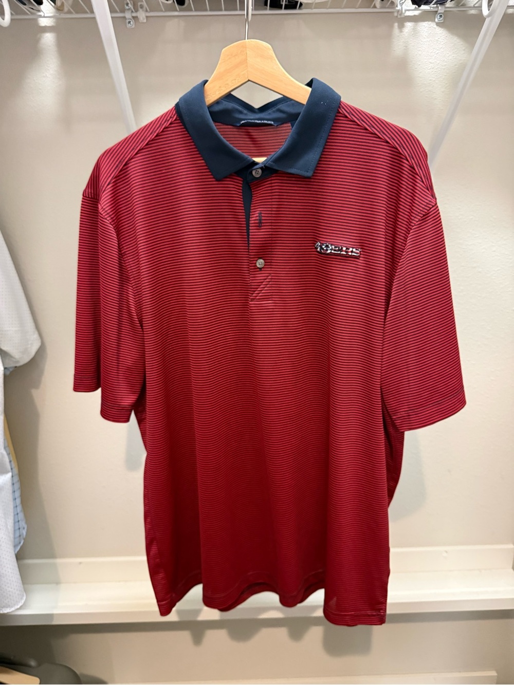 Cutter & Buck 49ers Striped Polo Shirt Red Navy Performance Golf XL